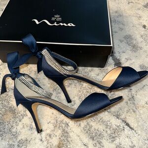 Ina Women's Elegant Navy Heels with Rhinestone Accent